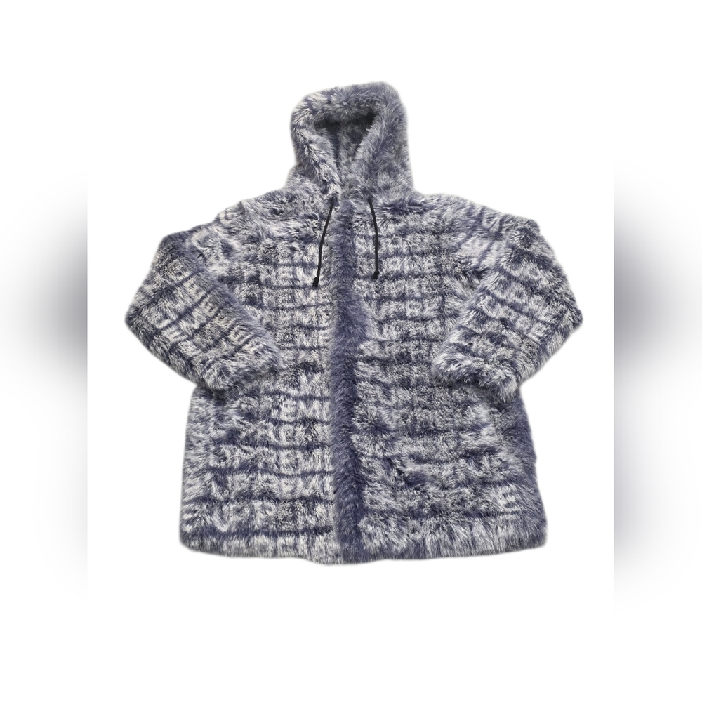 Supreme Faux Fur Motion Logo Hooded Coat Purple Size Small